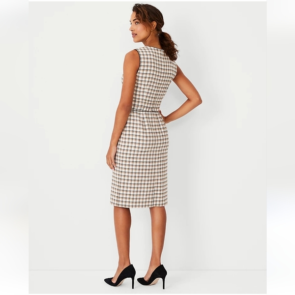 Ann Taylor Plaid Faux Leather Trim Sheath Dress - Picture 2 of 7